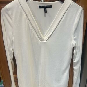 White House Black Market V-Neck Long Sleeve Top in white